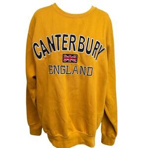 Canterbury England Crewneck Pullover Sweater Embroidered Size Large L Mustard